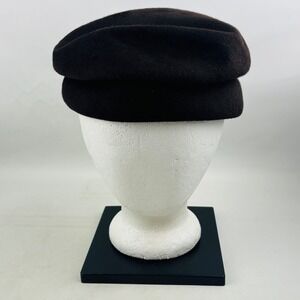 Vintage Ritz Henry Pollak Beret Womens M Brown Wool Felt Hat Grosgrain Ribbon‎